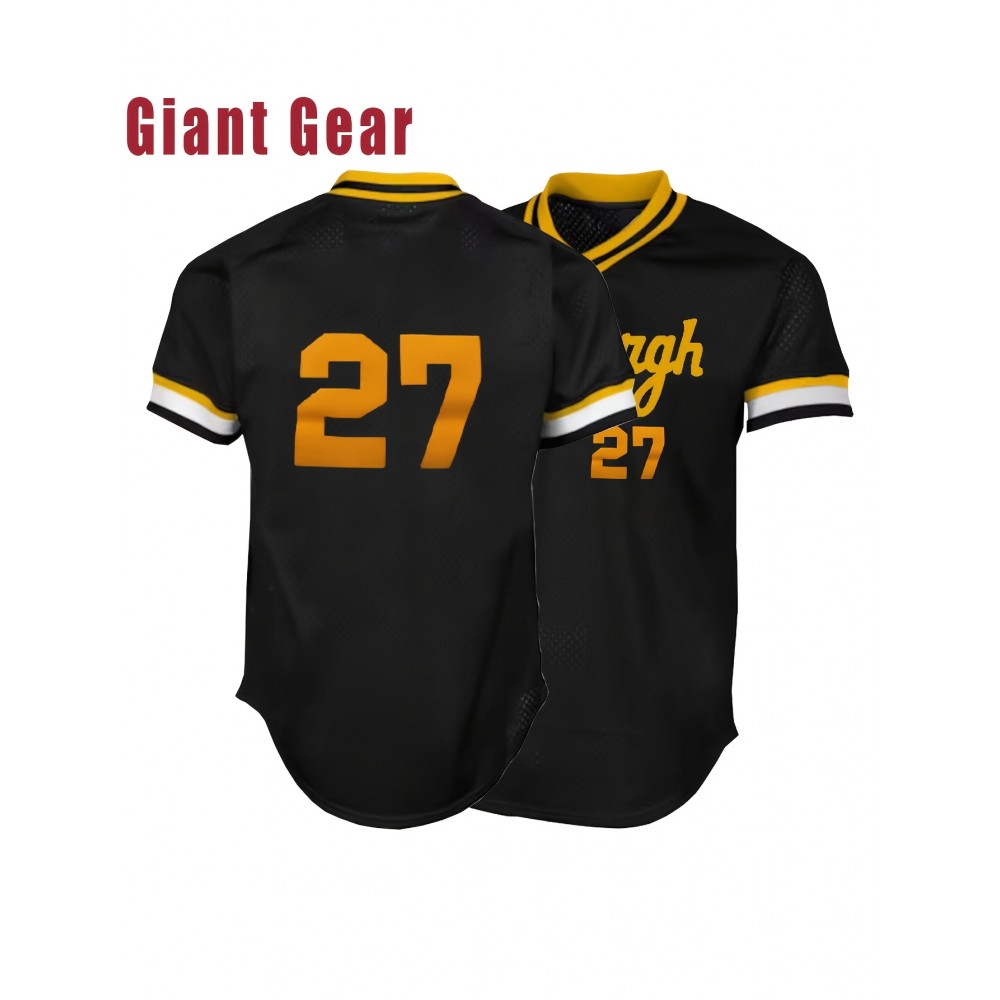 Men'S Baseball Shirt # 27 Black Sports Shirt Suitable For Street Sports Competition S-3XL