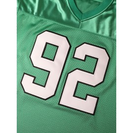 Men's Retro #92 Green Football Jersey - Classic Embroidered, Breathable Polyester V-Neck Sports Shirt with 