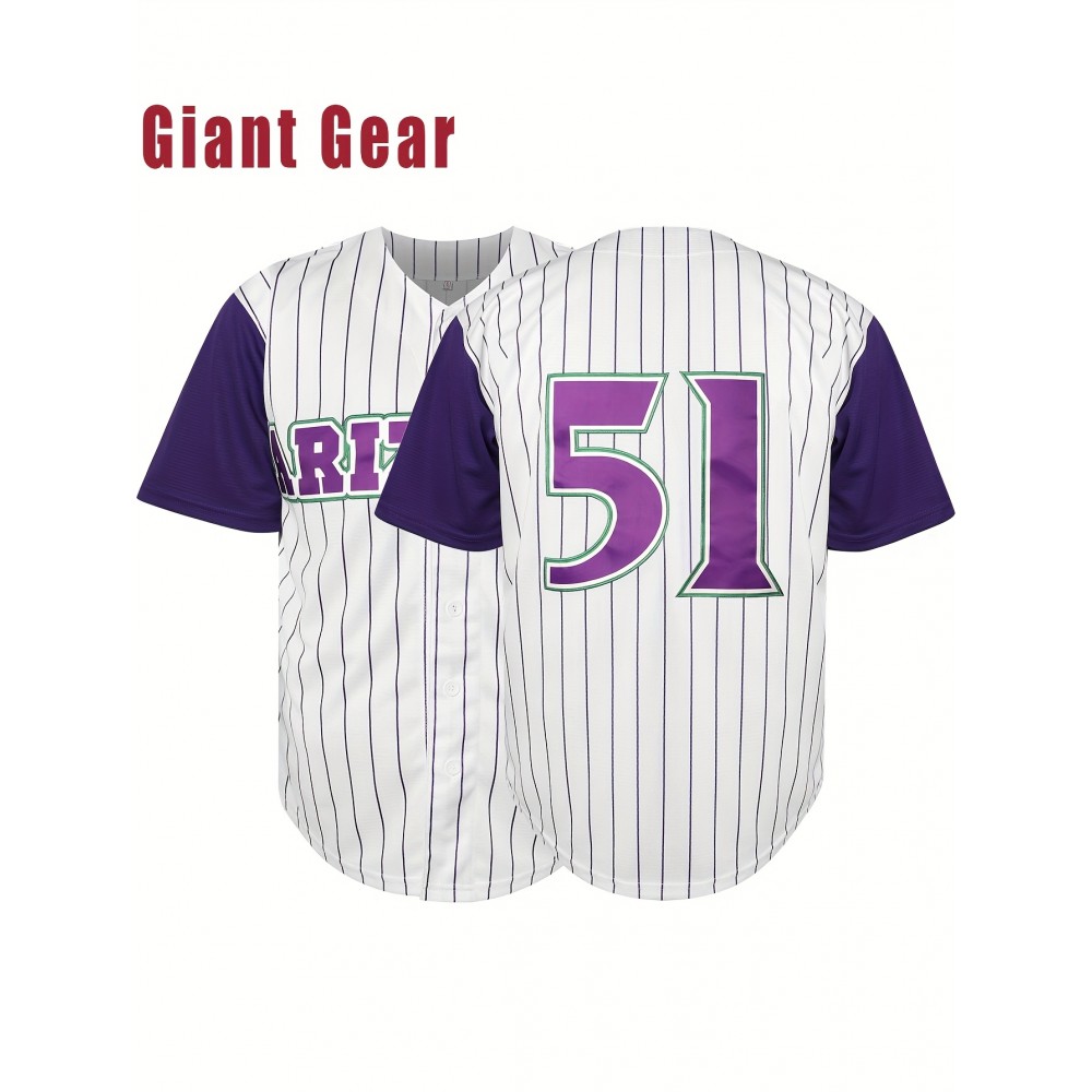 Men's Baseball Jersey Classic #51 White Stitched Design V-Neck Short Sleeve Breathable Shirt - Loose Fit for Training, Games, Casual & Outdoor Activities - Machine Washable