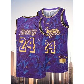 Men'S Basketball Jersey #24 - Purple & Yellow Floral Print, Sleeveless Athletic Tank Top For Parties, Performances, And Sports Events, Casual Wear Jersey.