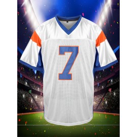 Men's #7 Embroidered Polyester Football Jersey, V-Neck Breathable Sports Shirt for Casual & Team Activities, Loose Fit Knit Fabric Top for Running, Hiking, Cycling - S-3XL