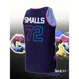 Men's Bad Boy Basketball Jersey 90s Hip-Hop Style - SMALLS 72 Graphic, Breathable Polyester Mesh, Loose Fit Sleeveless Tank Top for All-Season Casual & Sports Wear, Vibrant Design | Moisturewicking Fabric