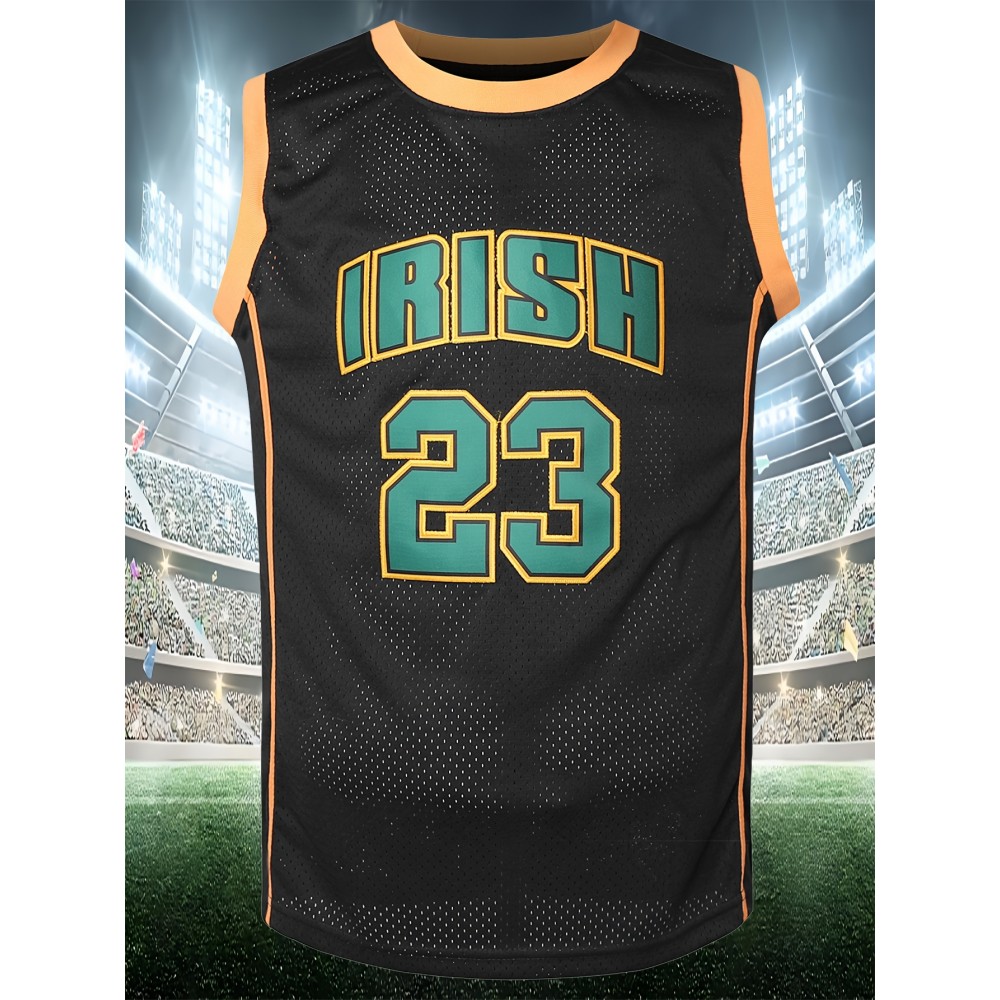 Men's Breathable Black Basketball Suit #23, Round Neck, Embroidered Polyester Knit, Sizes S-3XL