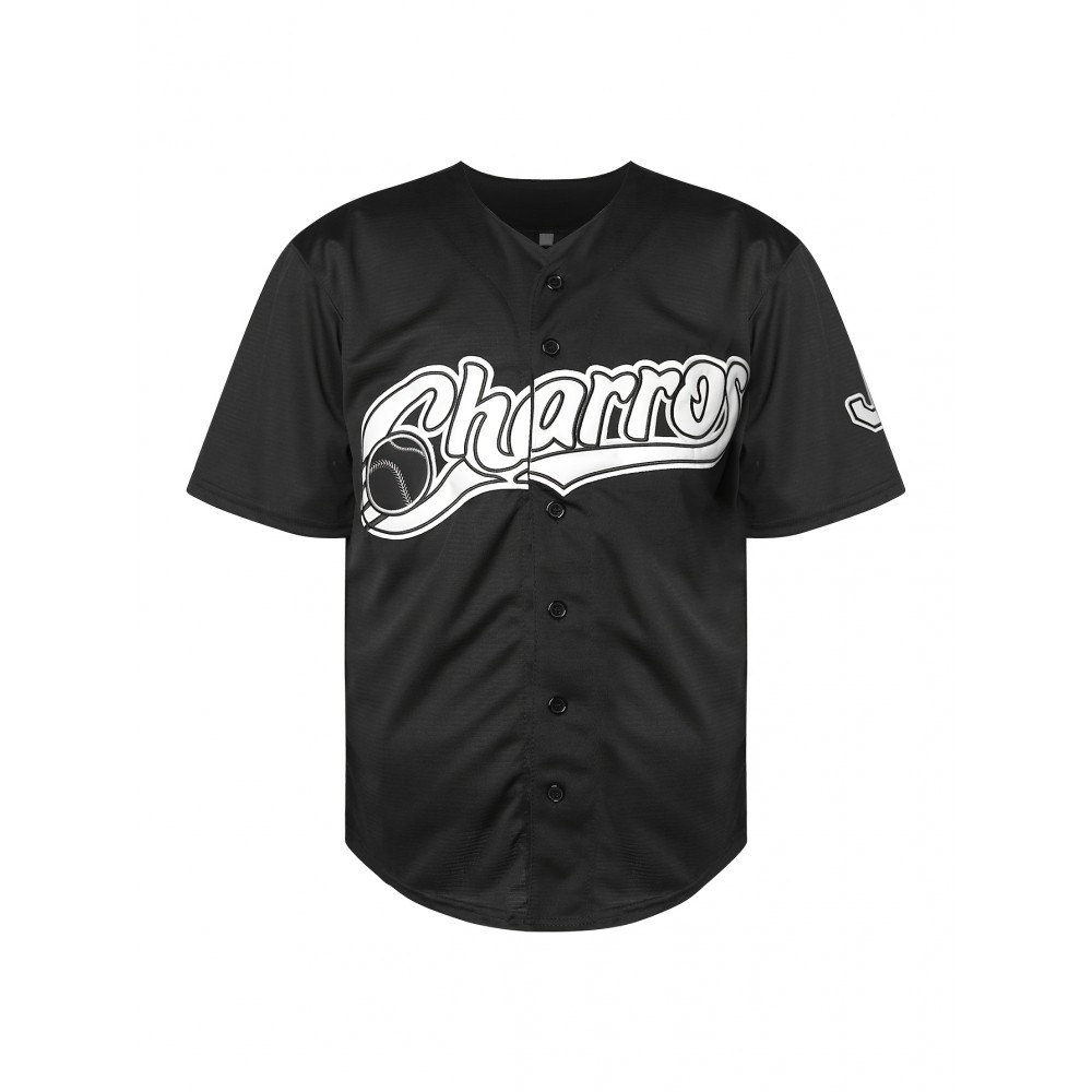 Men's Jalisco Charros Baseball Jersey - Black V-Neck, Button-Up, 