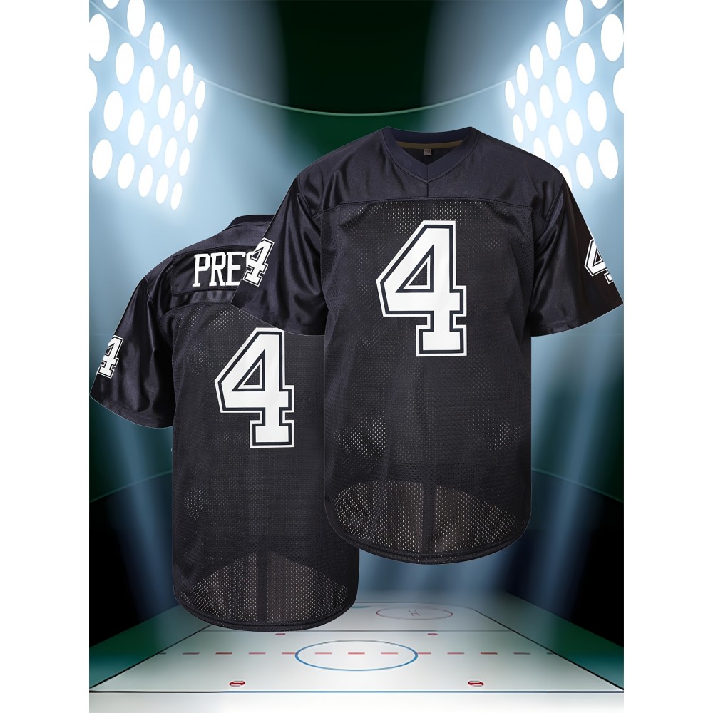 Men'S American Football Shirt # 4 Deep Blue V-neck Breathable Embroidered Sweatshirt