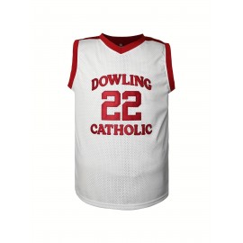 Men's Vintage High School Basketball Jersey #22 - White Sleeveless Moisture-Wicking Breathable Loose Fit Dowling Catholic Design for Sports, Casual & Parties, Casual Wear | Retro Sports Style | Sleeveless Design