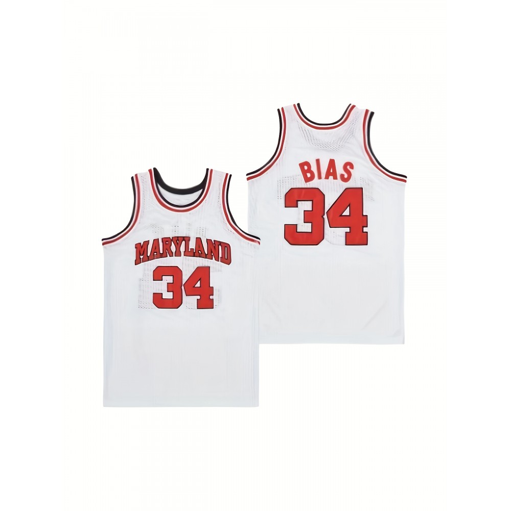Len Bias #34 Maryland Basketball Jersey - Vintage Style, Breathable & Moisture-Wicking Sleeveless Tank Top for Men & Women, Perfect for Sports, Casual Wear, and Parties