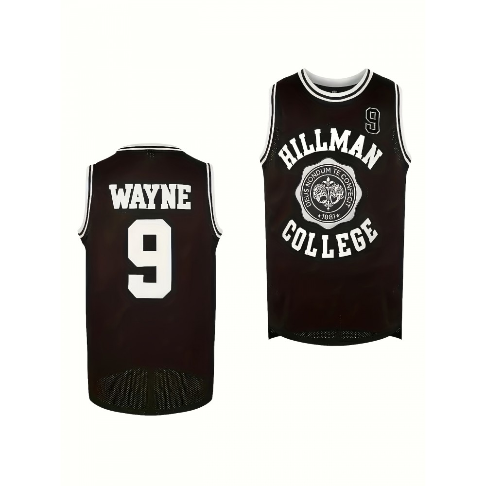 Wayne #9 Hillman College Black Basketball Jersey - Sleeveless Sports Shirt for Men, Moisture-Wicking & Breathable Polyester, Perfect for Casual, Party, and Athletic Wear, Athletic Apparel | Sleeveless Top | Detailing