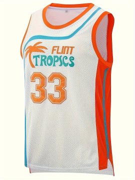 1pc Flint Tropics #33 Men'S Basketball Jersey - Vintage Style Breathable Sleeveless Polyester Uniform with Embroidery, Moisture-Wicking for Training, Competition, Casual Wear