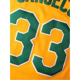 Men'S Yellow Embroidered Polyester Baseball Shirt # 33 Loose Knitted Fabric Breathable V-neck Sports Top Suitable For Spring, Summer, And Autumn Sizes S-3XL