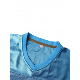 Men's Blue V-Neck Rugby Sweatshirt #1 - Embroidered Polyester Loose Fit Knit Jersey for Sports & Casual Wear, Sizes S-3XL, Breathable & Durable for Team Sports, Training, and Everyday Use