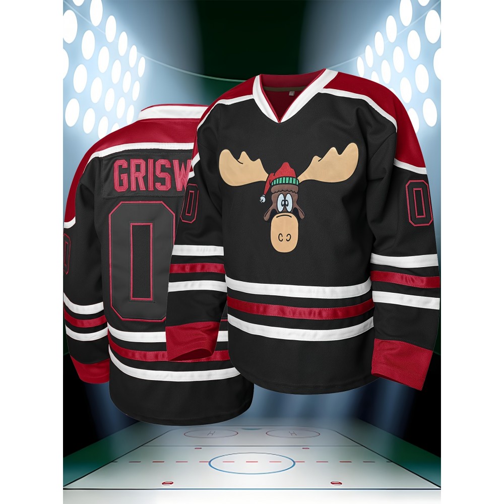 Men'S Ice Hockey Sweatshirt # 00 Black Breathable V-neck Embroidered Polyester Sweatshirt