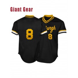 Men's #8 Black Baseball Jersey - Breathable Polyester V-Neck Loose Fit with Embroidered Number 8 & Golden Accents, Machine Washable for Team Sports, Training, Casual Outings (Sizes S-3XL)