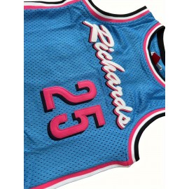 Girls' #25 Blue & Pink Basketball Jersey - High School Sport Uniform for Ages 3-14, Breathable Polyester, 