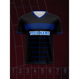 1pc Customizable Kids Football Jersey - Polyester V-Neck Soccer Shirt with Personalized Name & Number, Medium Stretch, All-Over Print, Casual Sports Top for Boys & Girls, Perfect for Training, Beach, Weekend - Knit Fabric, Regular Fit