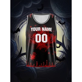 Customized Kids' Basketball Vest with Name and Number, Halloween Sports Jersey, Breathable Polyester Knit Fabric, All-Over Print, Loose Fit for Boys & Girls, Outdoor Sports & Casual Wear, Washable & Festive Occasions