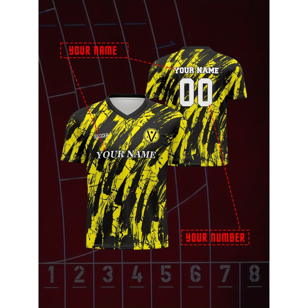 1pc Customizable V-Neck Soccer Jersey for Kids - Breathable Polyester Sports Top with Personalized Name and Number, Ideal for Outdoor Activities, Training, Beach, Casual Wear - Unisex Youth Athletic Shirt