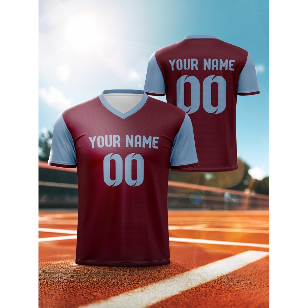 [1pc Customizable Soccer Jersey] 1pc Customizable V-Neck Soccer Jersey for Kids | 100% Polyester Knit Fabric, All-Season Sports Top with Personalized Name & Number, Medium Stretch | Ideal for Training, Casual & Outdoor Activities