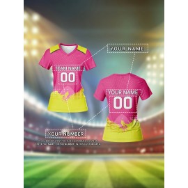 Customizable Women'S Pink Soccer Jersey with V-Neck, Team Name & Number Print - Breathable, Quick-Dry, Comfort Fit for Training & Fitness, Team Sports Apparel | Vibrant Jersey | Comfortable Fit, Soccer Gear