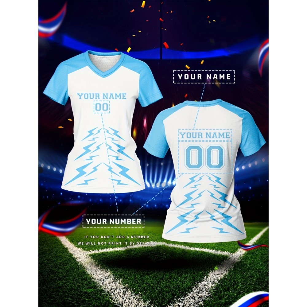 Customizable Women's V-Neck Football Jersey - Personalized Name & Number, Quick-Drying, Breathable Polyester, Ideal for Team Sports, Fitness & Casual Wear
