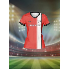 Customizable Women's V-Neck Soccer Jersey - Personalized Name & Number, Red & White Two-Tone Design, Breathable & Quick-Dry for Team Sports, Fitness & Casual Wear, Soccer Accessories, Sports Casual Wear, Custom Team Apparel
