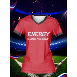 Customizable Women's V-Neck Football Jersey Top - Personalized Name & Number, Breathable, Quick-Drying, Polyester, Ideal for Team Training & Casual Wear, Football Accessories