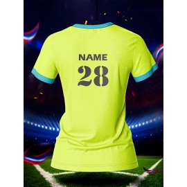 [Everyday Comfort] Customizable Women's V-Neck Football Jersey - Personalized Name & Number, Breathable, Quick-Drying Polyester Sports Top for Team Training, Fitness & Casual Wear, Sports Training Top|Vibrant Teamwear|Quickdrying Material
