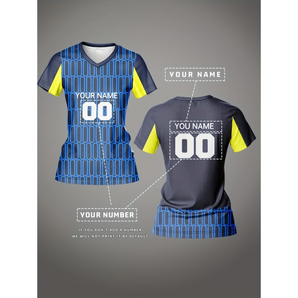 [Quickdry] Customizable Women's V-Neck Soccer Jersey - Personalized Name & Number, Breathable Polyester, Quick-Dry Sports Top for Team Training & Casual Wear